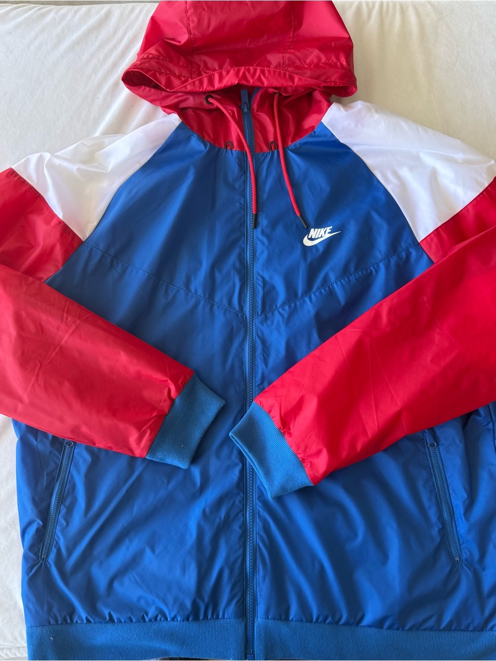 Nike Colorblock Hooded Windbreaker Jacket - Blue / Red / White